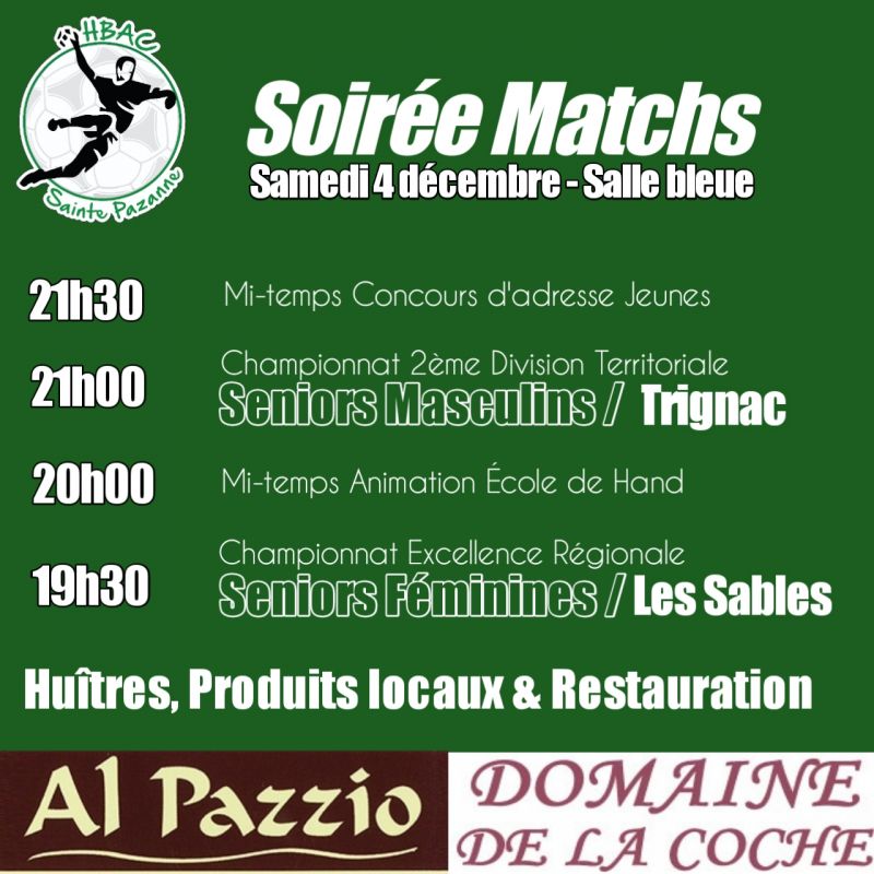 Soirée matchs séniors - samedi 4 décembre