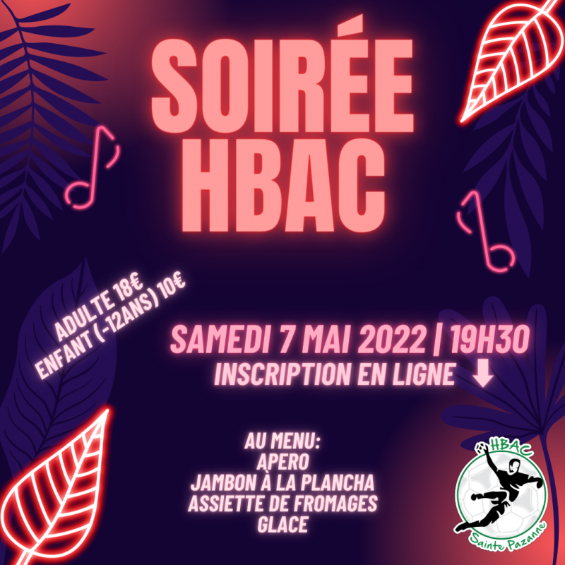 Inscrivez-vous pour la soirée hbac le samedi 7 mai